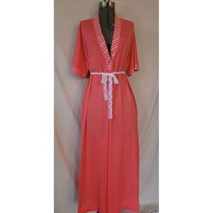 Vintage 70s Vanity Fair Orange Robe Gown Maxi Tie Waist‎ Size Medium Button Up
